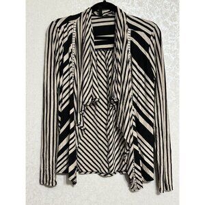Lapis Cardigan Black Cream Striped Draped Open Front Waterfall Casual Boho S